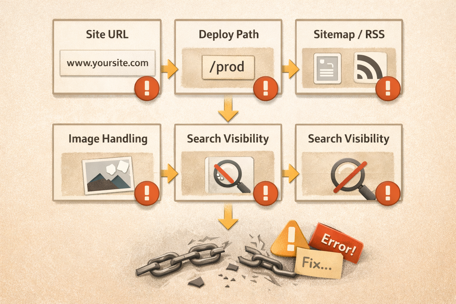 A diagram showing the early setup rules for a static website operation workflow.